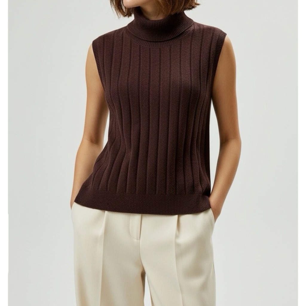 Lilysilk Turtleneck Sleeveless Cashmere Vest, Fruitwood, Small